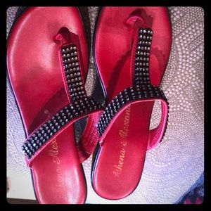 Athena Alexander red sandals with rhinestones